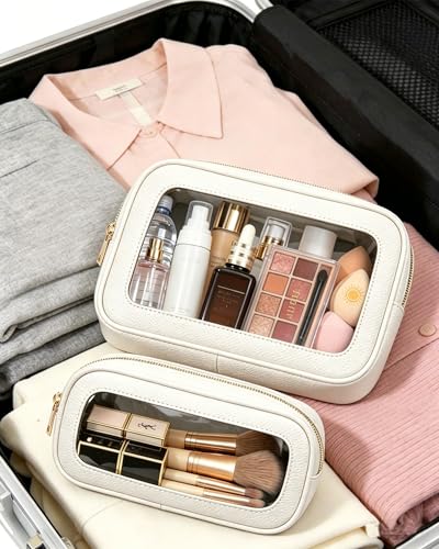 2Pcs Clear Makeup Bags Set - Portable Clear Cosmetic Bag Case Travel Makeup Brush Bag Waterproof Makeup Pouch TSA Approved Toiletry Bag Car Organizer Bag for Women (White Set) - color: White Set