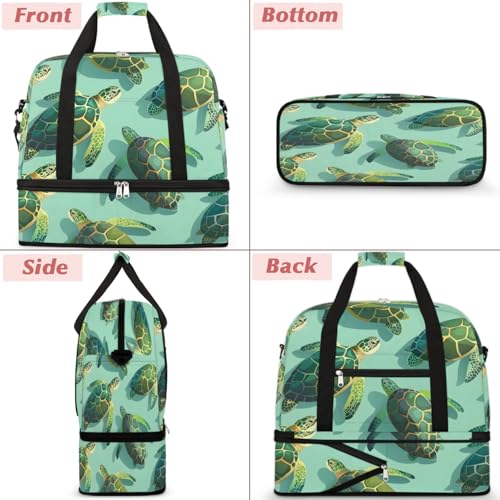 Travel Duffel Bag Turtles Ocean Animal Weekender Bag with Shoe Compartment Foldable Overnight Bags for Travel Sports Lightweight Gym Bags for Men Women - color: Turtles Ocean Animal