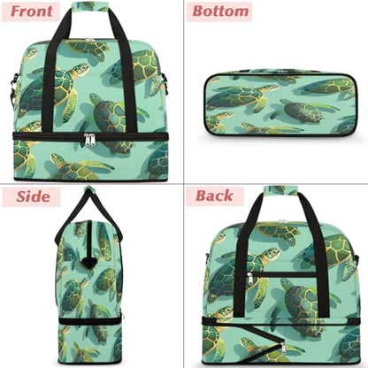 Travel Duffel Bag Turtles Ocean Animal Weekender Bag with Shoe Compartment Foldable Overnight Bags for Travel Sports Lightweight Gym Bags for Men Women - color: Turtles Ocean Animal