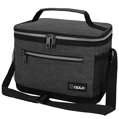 opux Insulated Lunch Box Men Women, Lunch Bag for Work School, Leakproof Soft Cooler Tote Adult, Large Lunch Pail Kids Boys Girls, Picnic Beach Food Bag with Shoulder Strap, Charcoal - color: Heather Charcoal, size: Medium