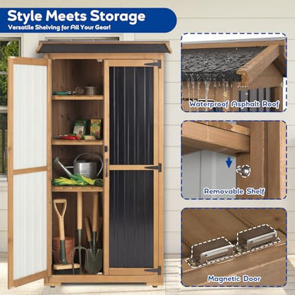 Storage Cabinet Outdoor Garage Cabinets with 3 Adjustable Shelves, Lockable Door, Wood & Metal Weather-Resistant Pantry Cabinet for Patio Garden Home Farm (33.3" Lx 21" Wx 69" H) - size: 33.3" Lx 21"Wx 69"H