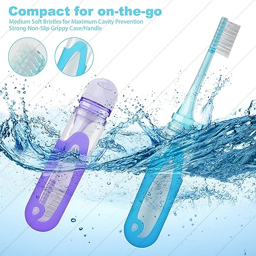 Foldable Travel Toothbrush, Portable Soft Bristles Toothbrushes Adults Size, Folding Cover Collapsible Medium Bristle Brushes Individually Wrapped Good for School Hiking Camping 4 Pieces