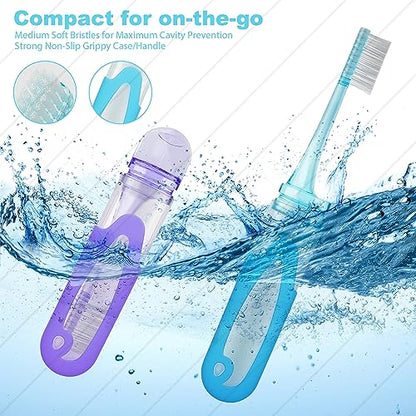 Foldable Travel Toothbrush, Portable Soft Bristles Toothbrushes Adults Size, Folding Cover Collapsible Medium Bristle Brushes Individually Wrapped Good for School Hiking Camping 4 Pieces
