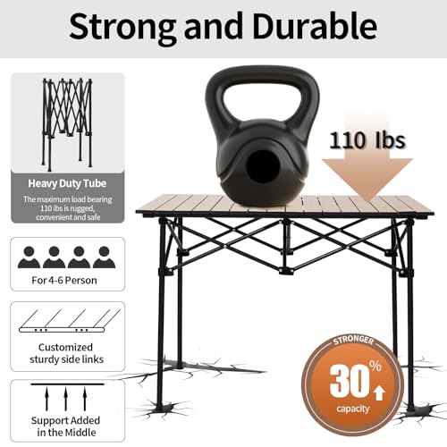 SHANQUAN Camping Table Roll up Table, Fold up Lightweight Compact 4 Person Portable Adjustable Height Roll up Aluminum Table with Carry Bag for Outdoor, Camping, Picnic, Backyards, BBQ - size: 37.4*21.7/Adjustable