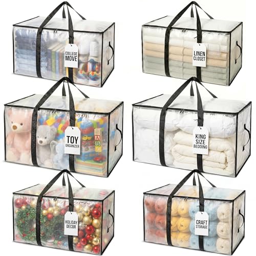 ClearSpace Oversized Moving Bags or Storage Bag – Large Moving Boxes with Backpack Straps, Zippers & Handles – Heavy-Duty Packing Bags for Moving, College Dorm, Christmas Decorations, 6 Pack - color: Clear, size: 6 Pack
