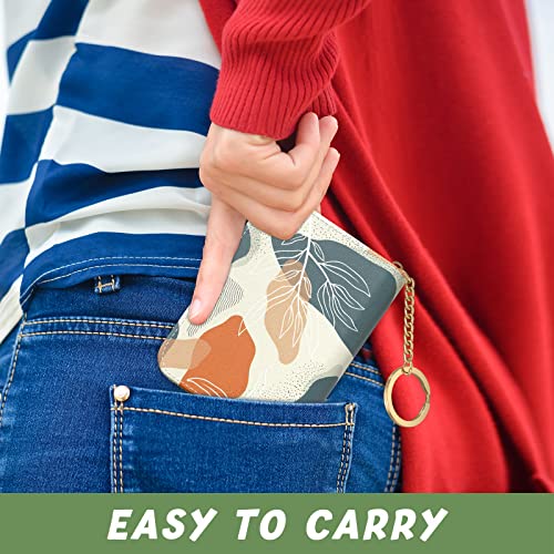 Aiawoxc Credit Card Holder, Small RFID Wallet Slim Leather Card Organizer Case with Zipper and Keychain, Abstract Boho Leaves - color: B-Desert Leaf, size: Keychain