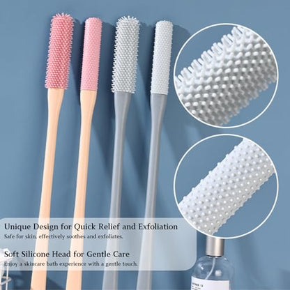 Toe Cleaning Brush with 15.7" Long Handle,Foot Scrubber in Shower,No Bending, Ideal for Seniors, Expecting Mothers, Men & Women | Foot Scrubber & Anti-Itch Exfoliating Brush (2 Pack) (Grey) - color: Grey