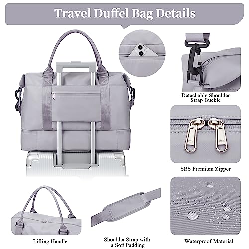 Weekender Bags for Women,Personal Item Travel Bag with Shoes Compartment,Overnight Travel Duffel Bag with Toiletry Bag - color: Grey, size: Large