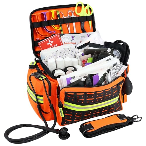 Lightning X Mid-Sized First Responder EMT Bag | LXMB25 | Fully Stocked w/ 240+ First Aid, EMS & Trauma Supplies - Orange - color: Orange