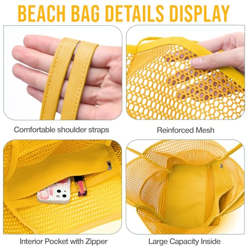 KPX Beach Bag with Mini Pocket, Summer Beach Tote Bags for Women Large Foldable Mesh Swimming Pool Travel Bags - Sandproof - color: Orange
