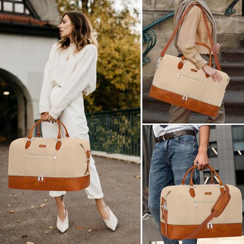ITIEZY Weekender Overnight Bag for Women - Large Travel Duffel Bag with Shoe Compartment, Gym Duffel Bag Hospital Bag Carry On Tote Bags for Airplanes with Crossbody Bag Toiletry Bag 3Pcs Set - color: 8a-Off White