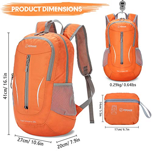 ZOMAKE Ultra Lightweight Packable Backpack 25L, Foldable Hiking Backpacks Water Resistant Small Folding Daypack for Travel(Orange) - color: Orange