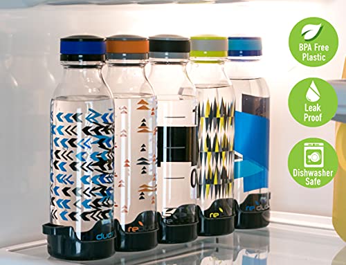 REDUCE WaterWeek 14 oz Tritan Reusable Water Bottles - Includes 5 Leak Proof Bottles and Fridge Tray - BPA Free and Dishwasher Safe - color: Berry, size: 14 Ounces
