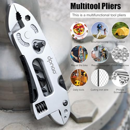 Multitool Wrench adjustable tool/5-in-1 stainless steel multifunctional pocket tool/cross wrench/screwdriver/pliers/portable folding knife with protective cover,outdoor camping,men's Christmas gift - color: Dp12silver