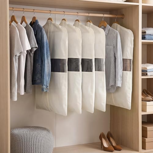 Aliceset 6 Pcs 32 Inches Cotton Garment Bags for Hanging Clothes, Canvas Suit Bags for Clothes Coats Jackets Shirts Closet Storage Travel Gusseted Hanging Garment Cover - size: 32 Inches