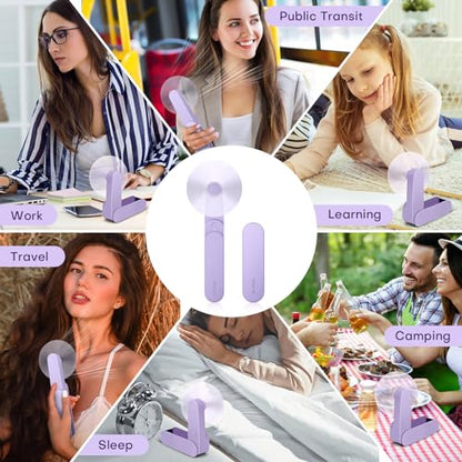 Portable mini handheld Fan, small Rechargeable Personal Fan for 9-15 Hours Runtime, Pocket Design for Travel/Women Essentials/vacation/beach/vacation/airplane/disney - color: Purple