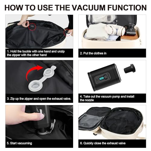 Vacuum Seal Backpack Travel with Pump, Expandable Vacuum Backpack with Air Compression System, Airback Vacpack TSA Lock Water Resistant Carry-On Luggage (White) - color: White