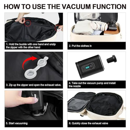 Vacuum Seal Backpack Travel with Pump, Expandable Vacuum Backpack with Air Compression System, Airback Vacpack TSA Lock Water Resistant Carry-On Luggage (White) - color: White