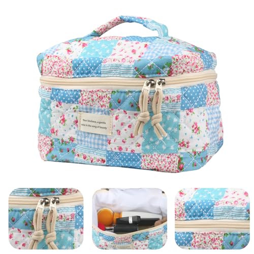 NATINSA Cute Makeup Bag for Women(2 Pcs), Travel Cosmetic Bags, Quilted Coquette Aesthetic Floral Toiletry Organizer Bag (43 - Grid Rose/4PCS) - color: 43 - Grid Rose/4PCS