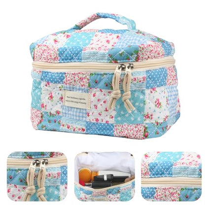 NATINSA Cute Makeup Bag for Women(2 Pcs), Travel Cosmetic Bags, Quilted Coquette Aesthetic Floral Toiletry Organizer Bag (43 - Grid Rose/4PCS) - color: 43 - Grid Rose/4PCS