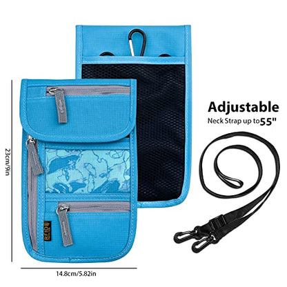Travel Neck Wallet, RFID Blocking Passport Holder with Adjustable Neck Strap for Men and Women to Keep Cash, Credit Cards and Travel Documents Safe - Blue - color: Blue