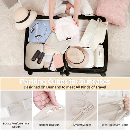 10 Pcs Set Packing Cubes - Travel Packing Organizers, Expandable Suitcase Organizer, Luggage Organizer Bags - color: BEIGE