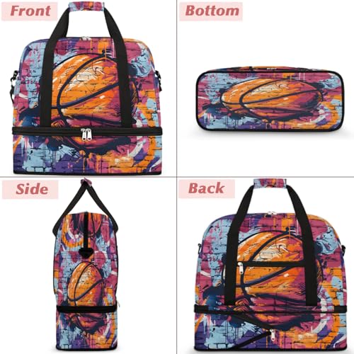 Travel Duffel Bag Basketball Graffiti Weekender Bag with Shoe Compartment Foldable Overnight Bags for Travel Sports Lightweight Gym Bags for Men Women - color: Basketball Graffiti