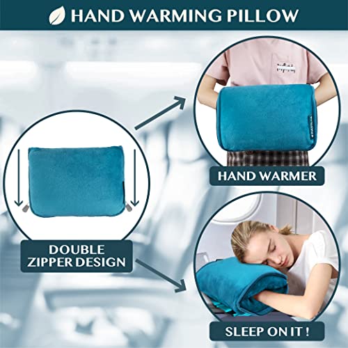 PAVILIA Travel Blanket Pillow, Soft Airplane Blanket 2-IN-1 Combo Set, Plane Blanket Compact Packable, Flight Essentials Car Pillow, Travelers Gifts Accessories Luggage Backpack Strap, 60x43 Teal Blue - color: Teal Blue