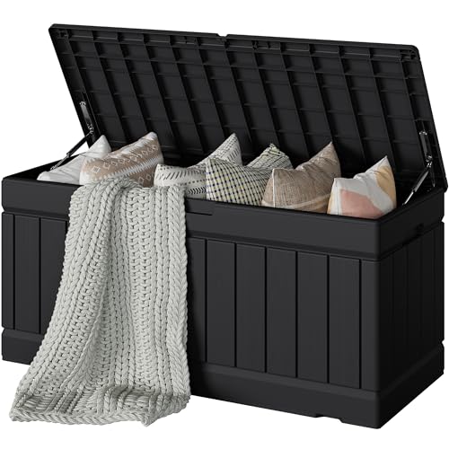 Devoko 78 Gallon Deck Box, Waterproof Resin Outdoor Storage Box for Outside and Patio, Outdoor Storage Bench Lockable for Patio Furniture, Garden Tools and Pool Supplies (Black, 78 Gallon) - color: Black, size: 78 Gallon 1 Pack