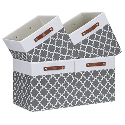 Temary Cube Storage Bins 13x13 - 4 Pack Cube Storage Bins for Shelf with Handles (Grey Lattice) - color: Grey Lattice, size: 13×13×13