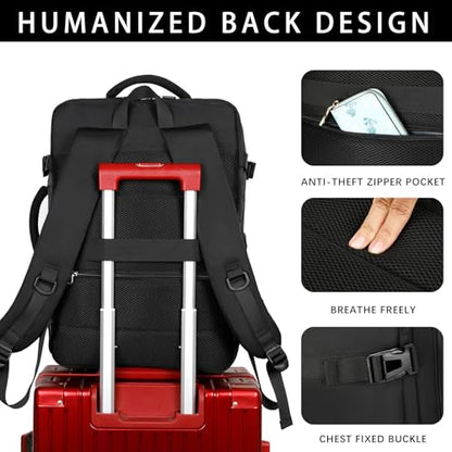 SHRRADOO Travel Backpack for Women & Men,Airline Approved Carry On Luggage,TSA Overnight Bags,40L Personal Item Travel Bag fits 17" Laptop,Carry on Bag with Storage Bag Cosmetic Bag Set 3pcs (Black) - color: Black