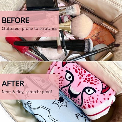 Self-Adhesive Magic Cloth Makeup Bag & Multi-Use Organizer|17.7"x17.7" Portable Travel Cosmetic Bag, Camera Lens Protector, Laptop Sleeve|Beauty Cuties Design Reusable Washable Storage Wrap - size: 17.7''x 17.7", style: Beauty Cuties
