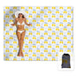 Sunlit Large Beach Blanket Waterproof Sand Proof, 81" x106" Sand Free Mat with Corner Pockets and Storage Bag, for Travel Beach Camping Outdoor Festival, Chic Summer Accent Lemon Lattice