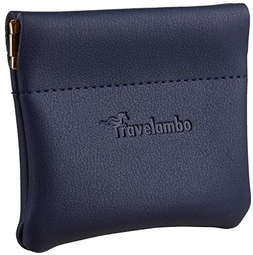 Travelambo Leather Squeeze Coin Purse Pouch Change Holder For Men & Women - color: Access Blue Navy