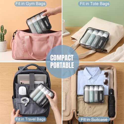 Pre-printed Silicone Travel Bottles for Toiletries 3oz | TSA Approved, Leak Proof, Squeezable Containers For Shampoo Conditioner, Travel Essentials, with Clear Bag, 4 Pack - color: dark color 4