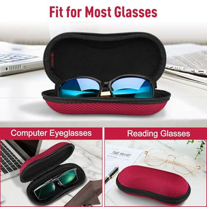 FINTIE Sunglasses Case, Hard EVA Shell Shockproof Sport Glasses Case with Metal Carabiner Travel Zipper Eyeglasses Holder - color: Red