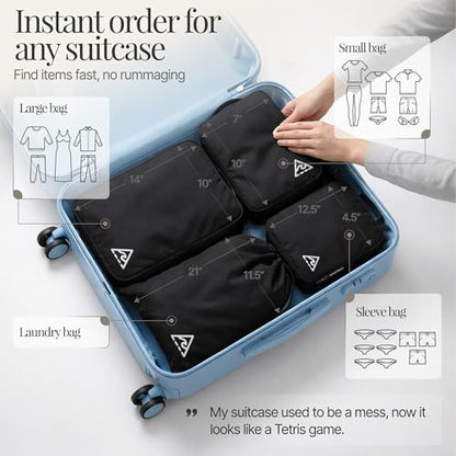 Well Traveled 4 pcs Compression Packing Bags Cubes Set with HybridMax Double-Capacity Design - Packing Cubes for Travel Compression to Maximize Limited Luggage Space, Black - color: Black, size: 4-piece
