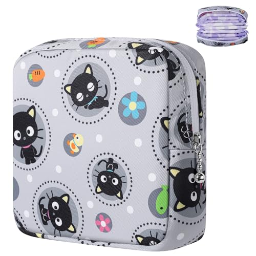 Likesing Period Bag Pouch, Canvas Sanitary Napkin Storage Bag for Girls Womens, Portable Sanitary Napkin Period Pad Pouch for Purse, Small Make Up Bags(Gray Cat) - color: Gray Cat
