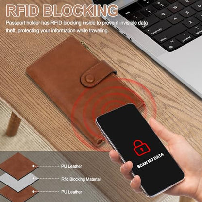 BKNOOU Rfid Blocking Passport Holder for Women and Men, Compact Travel Passport Wallet Leather Travel Wallet Trifold Clutch Wallet, Passport Cover Holds Cards, Tickets, Cash and Pen