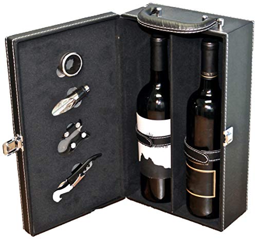 Lifestyle Top Handle Travel Two-Bottle Wine Carrier Case with 4 Piece Wine Accessory Set (Black) - color: Black