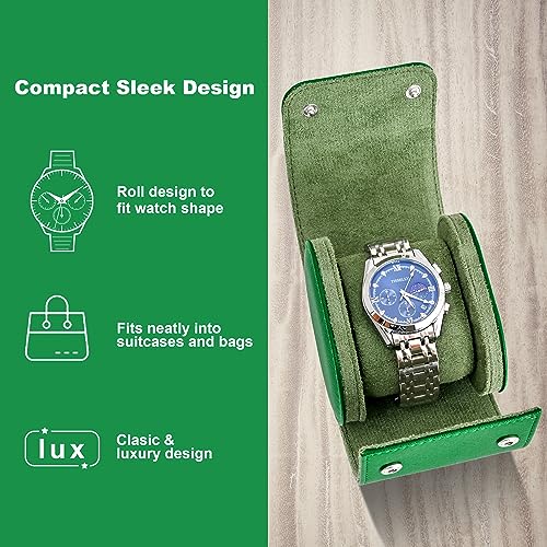 ROSELLE Watch Case for Men and Women with Suede Lining - Watch Roll Travel Case - Storage Organizer and Display (Green Cross-1 Slot) - color: Green-1