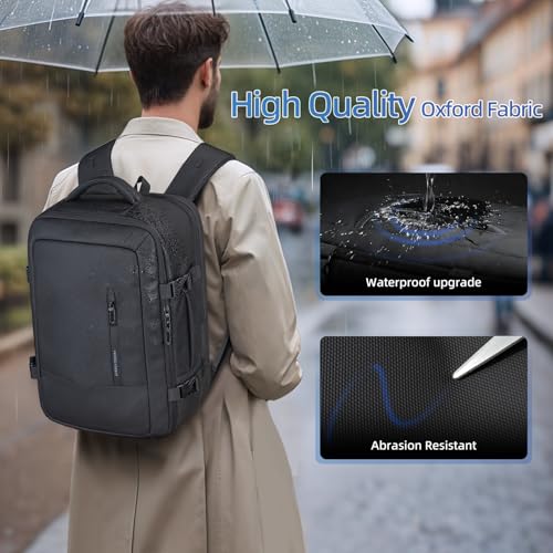 Travel Backpack for Men Women, 28L Airline Approved Carry On Backpack, 17 inch Water Resistant Business Laptop Backpack, Personal Item Luggage Bag for Weekender Hiking, Black