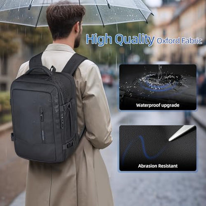 Travel Backpack for Men Women, 28L Airline Approved Carry On Backpack, 17 inch Water Resistant Business Laptop Backpack, Personal Item Luggage Bag for Weekender Hiking, Black