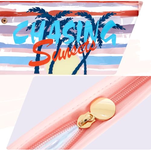 COSHAYSOO Sunscreen Bag Clear Makeup Toiletry Pouch Beach Vacation Essentials for Women Teen Girls Trip Gifts Summer Pool Travel Must Have Accessories Waterproof Stuff - color: Multi-Chasing Sunsets