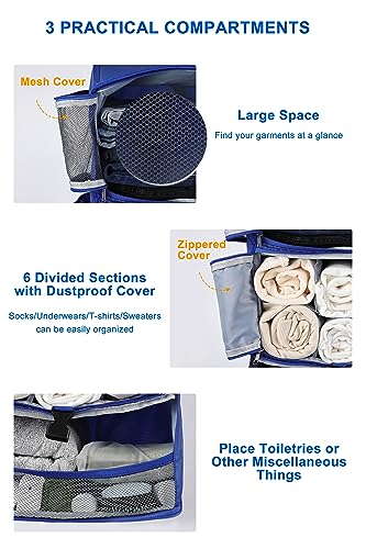 ELEZAY Hanging Packing Cubes Portable Closet 3-Shelf Travel Collapsible Compression Garment Organizer for Carry-on Luggage Suitcase Space Saver Bag X-Large_12*10 * 24 in, Blue - color: Blue, size: X-Large_12*10*24 IN
