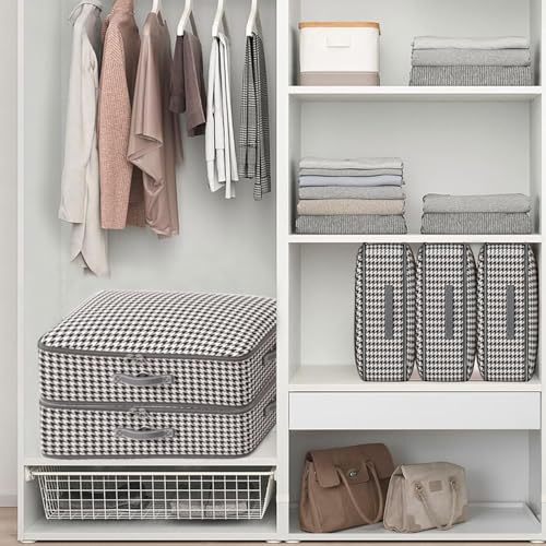4 Pcs Self Compression Storage Bags, Large Capacity Ultra Space Saving Clothes Storage Bags for Sweater, Sheet, Bed, Blanket Storage Organizer with Window Handle, Comforter Bags with Zipper