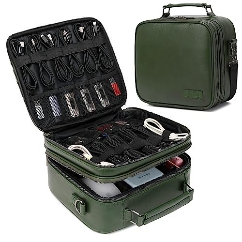 KYALOU Electronics Travel Organizer, Large Electronic Accessories Cable Case with Adjustable Dividers, Waterproof Tech Storage Bag Gifts with Double Layers for Cord, Charger, Power Bank - Olive Green - color: Olive Green