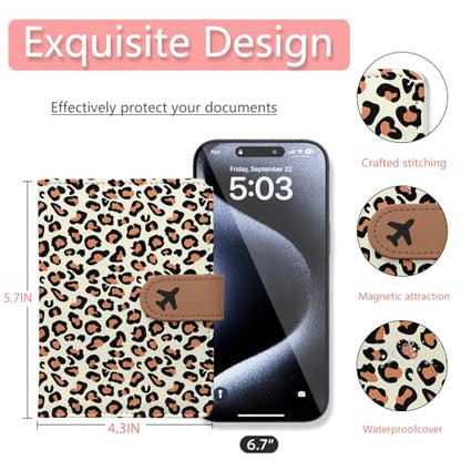 Passport Holder, Travel Wallet Cover with Pen Loop | Cute RFID Blocking Leather Case with Magnetic Closure for Travel Essentials-Leopard - color: J-Leopard