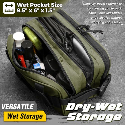 DBTAC Tactical Toiletry Bag w/Electronic Organizer Compartment | Dry/Wet Separate Hygiene Bag, Expanded Travel Dopp Kit Shaving Kit Travel shower Bag for Men (Green) - color: Elite Green/Black
