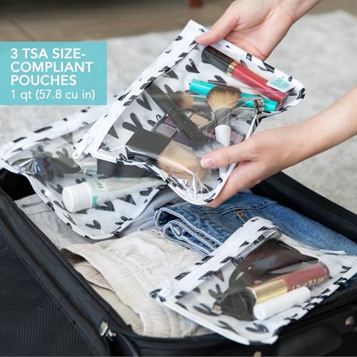 Bumkins - Waterproof Wet Bag & Clear Travel Bags - For Beach, Baby, Travel, Swim Suit, Cloth Diapers, Pump Parts, Pool, Gym, Toiletries - Reusable & Easy to Clean - Black Hearts - 4 Pack - color: A6 Black Hearts-4